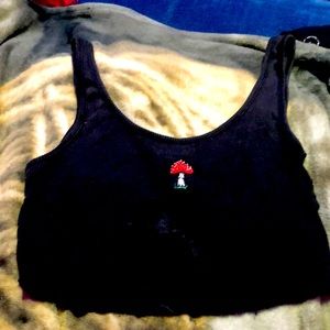 Greyish black cropped tank top with mushroom